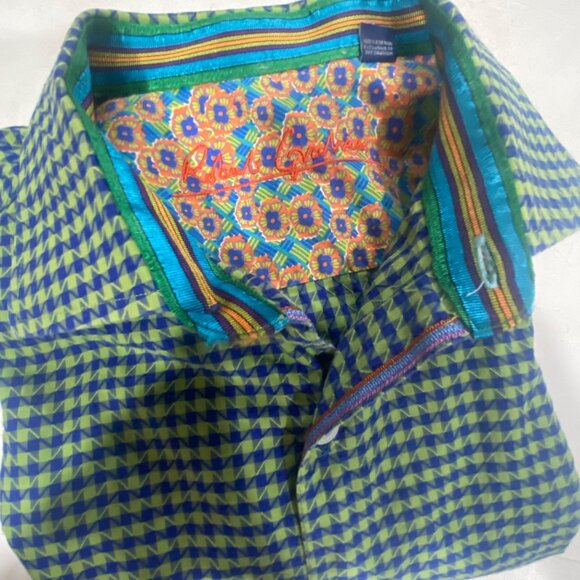 Robert Graham Flip Cuff Shirt Mens XL Green & Blue Geometric Preppy - Picture 2 of 15